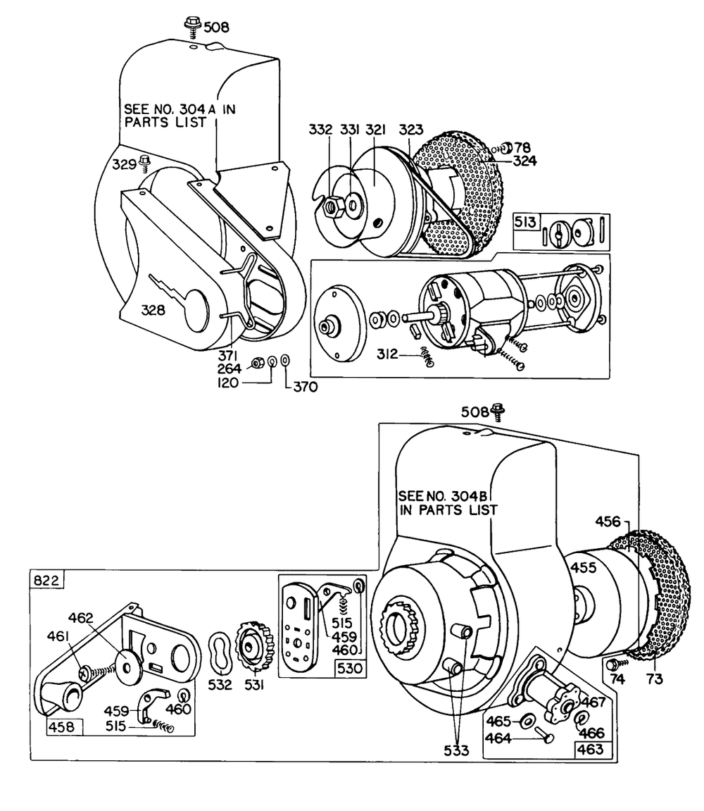 (2) Rewind Starter Assys. Diagram and Parts List for  Briggs and Stratton Engine